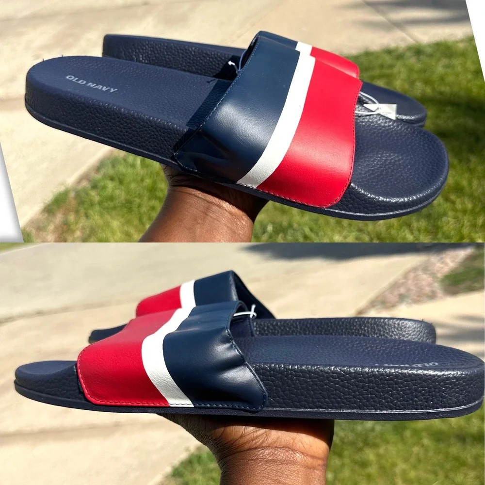 Old Navy Men's Colorblock Slide Sandals Size 12-13 Navy Blue Red White NWT